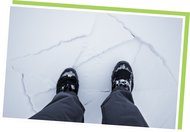 Cracked Ice view of feet on cracking ice